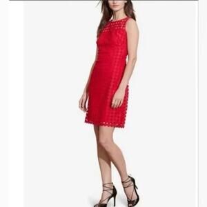 Lauren Ralph Lauren Lace Overlay Mid-Length Red Sheath Dress Women’s Size 8